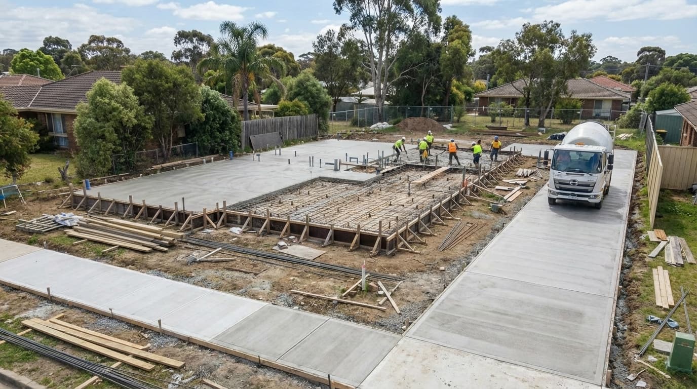 Industrial concrete pouring on Australian construction site