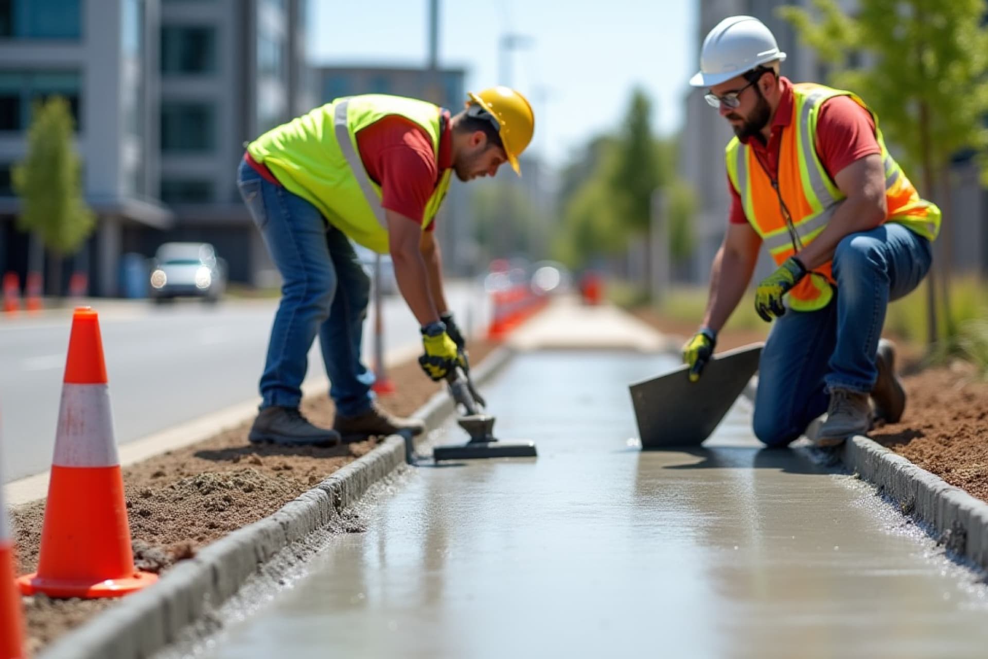 New concrete sidewalk and pathway installation